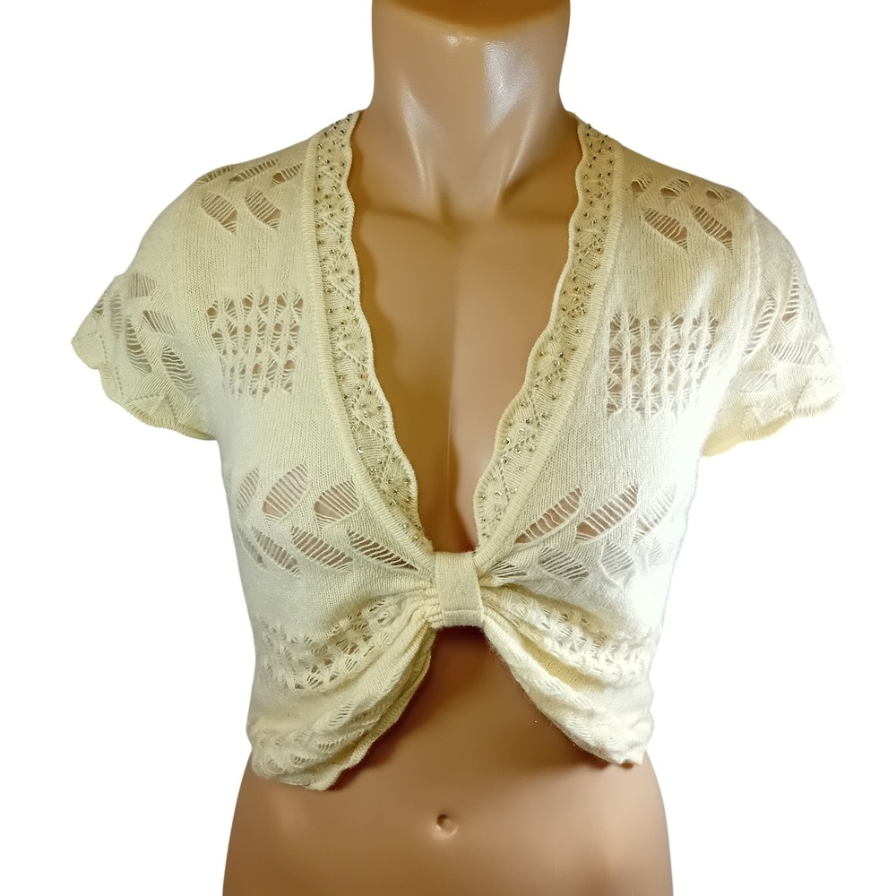 VTG Y2K Generra 100% Cashmere OpenKnit Crop Shrug Cardigan Coquette Whimsigoth M